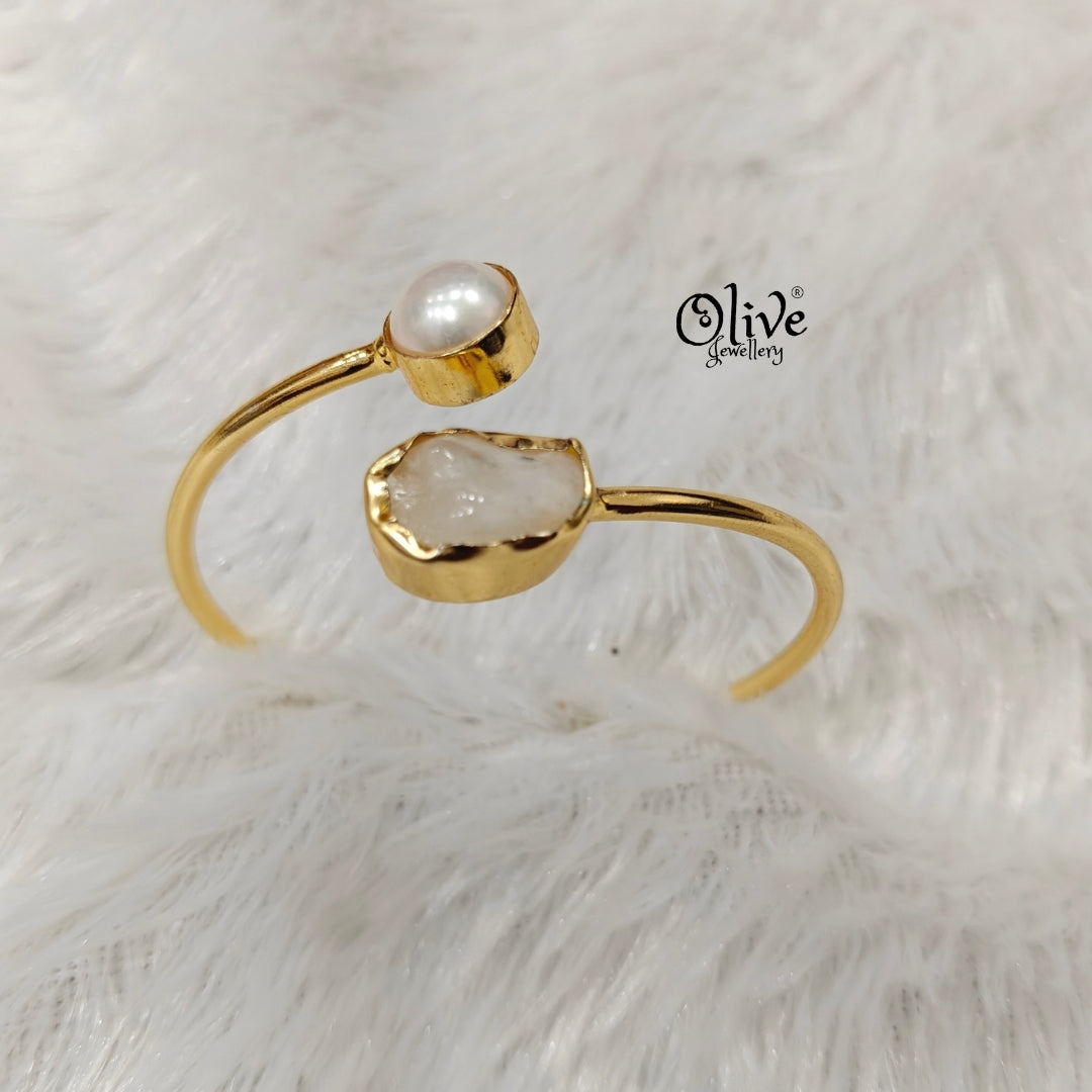 Natural Stones Kada - Collet Fitting - Rough Shape And Pearl