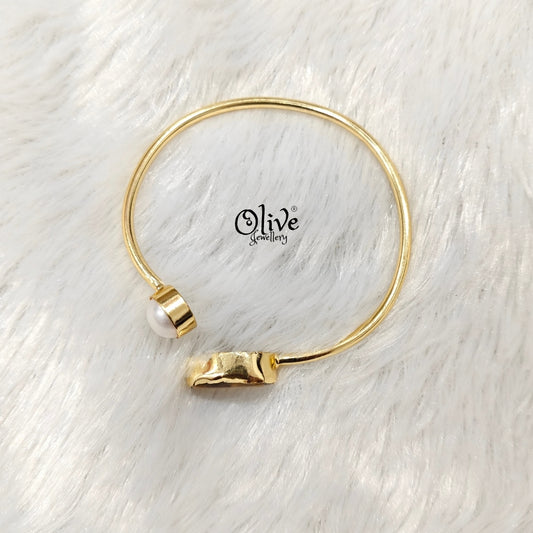 Natural Stones Kada - Collet Fitting - Rough Shape And Pearl