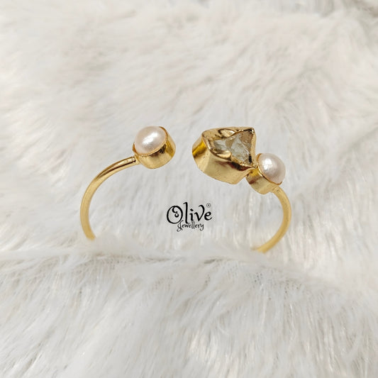 Natural Stones Kada - Collet Fitting - Rough Shape And 2 Pearl