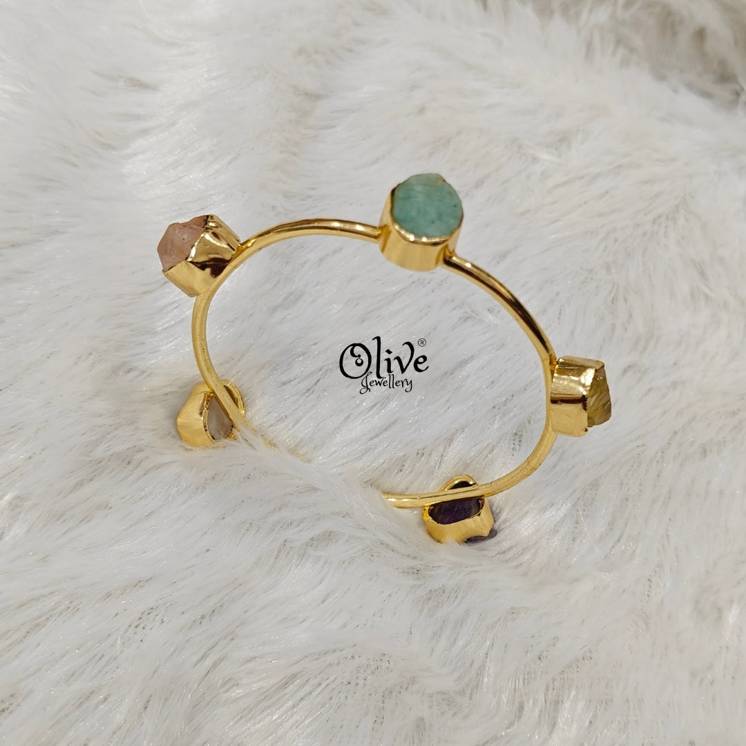 Natural Stones Kada - Collet Fitting - Rough Shape - 5 Stones
