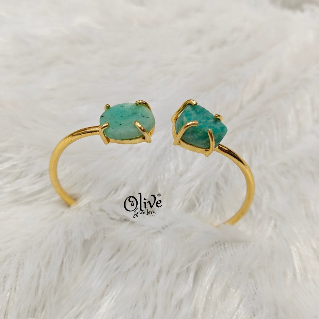 Natural Stones Kada - Claw Fitting - Rough Shape - Double Stone