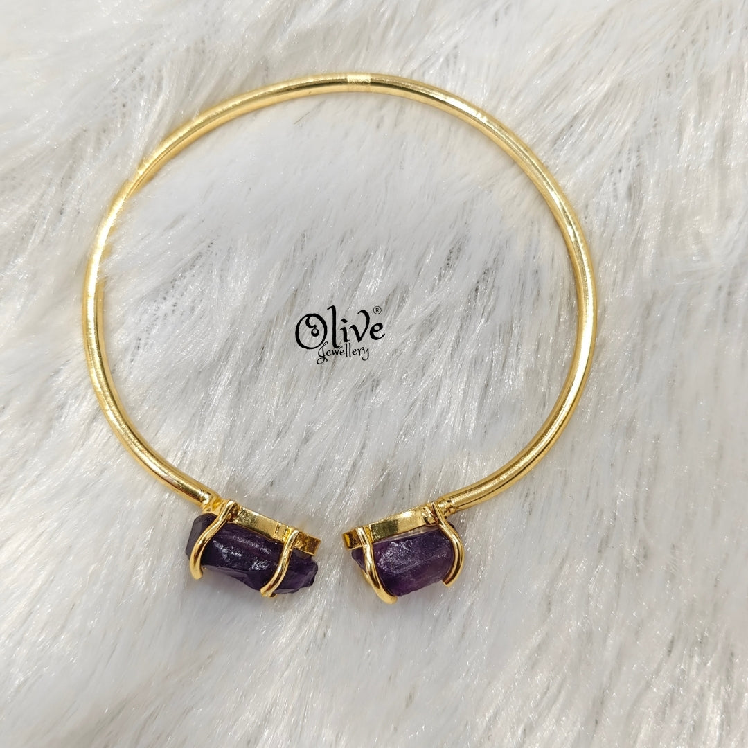 Natural Stones Kada - Claw Fitting - Rough Shape - Double Stone