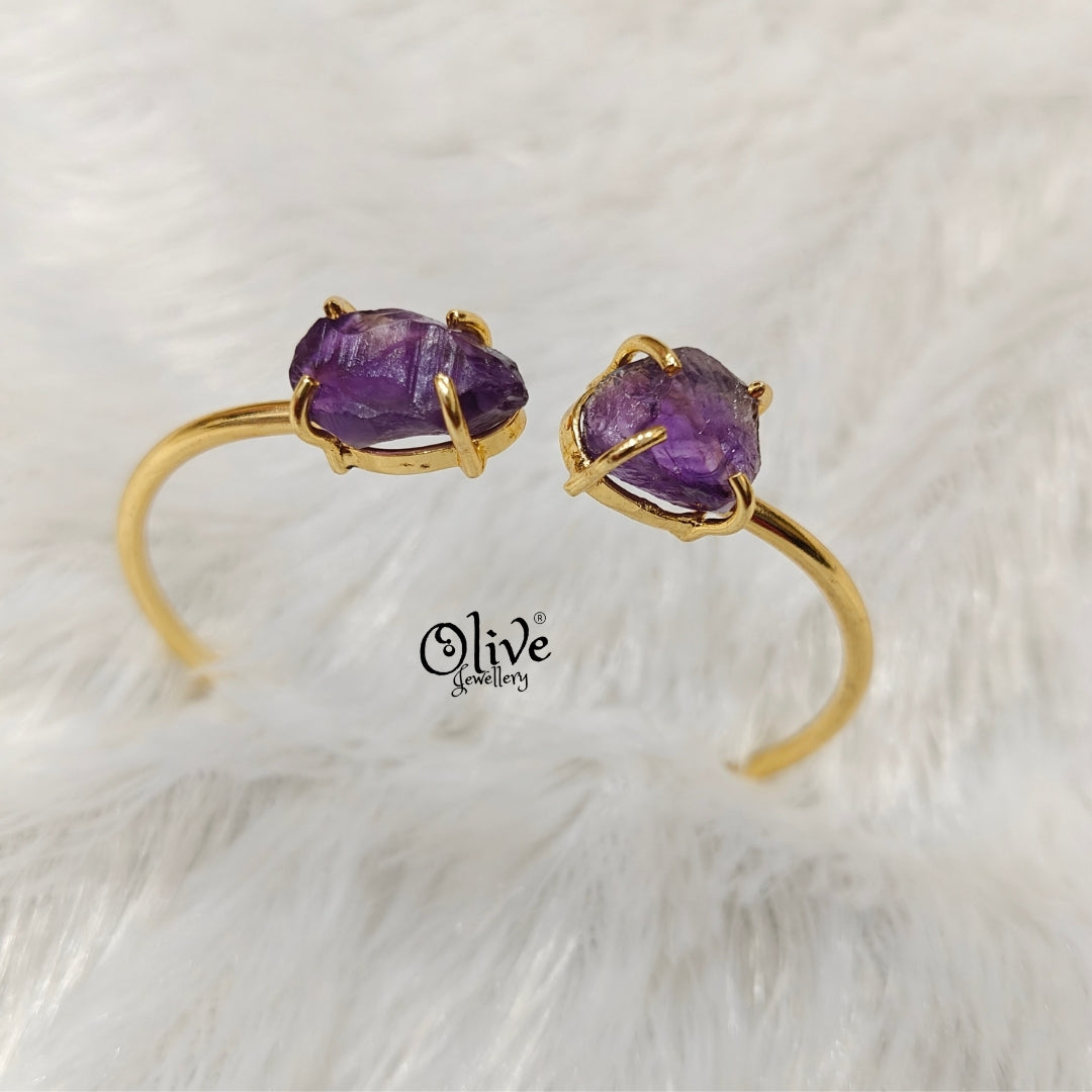 Natural Stones Kada - Claw Fitting - Rough Shape - Double Stone