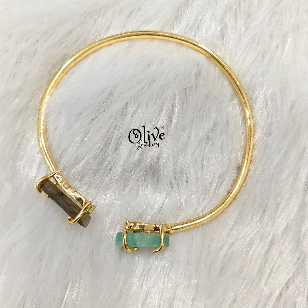 Natural Stones Kada - Claw Fitting - Rough Shape - Double Stone