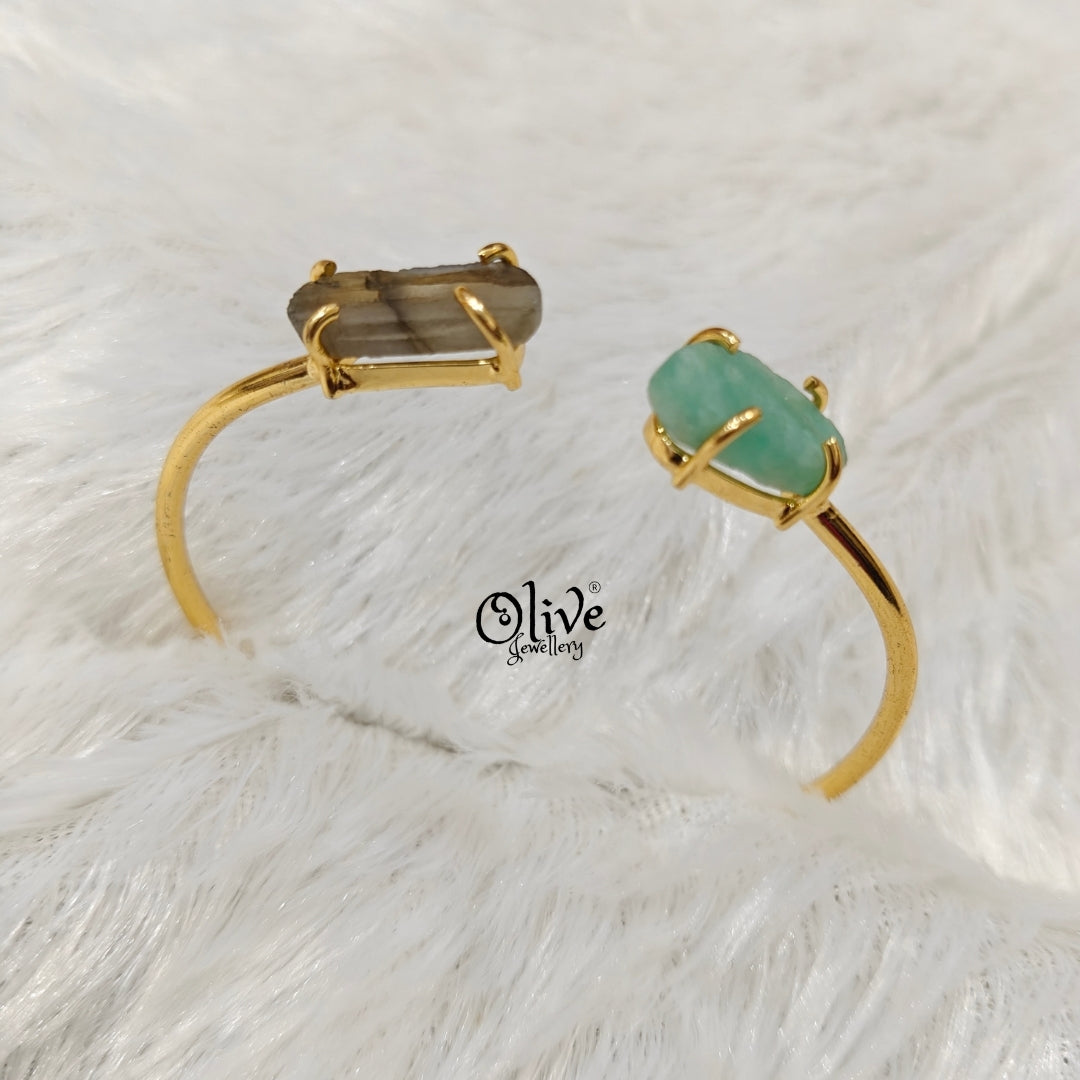 Natural Stones Kada - Claw Fitting - Rough Shape - Double Stone