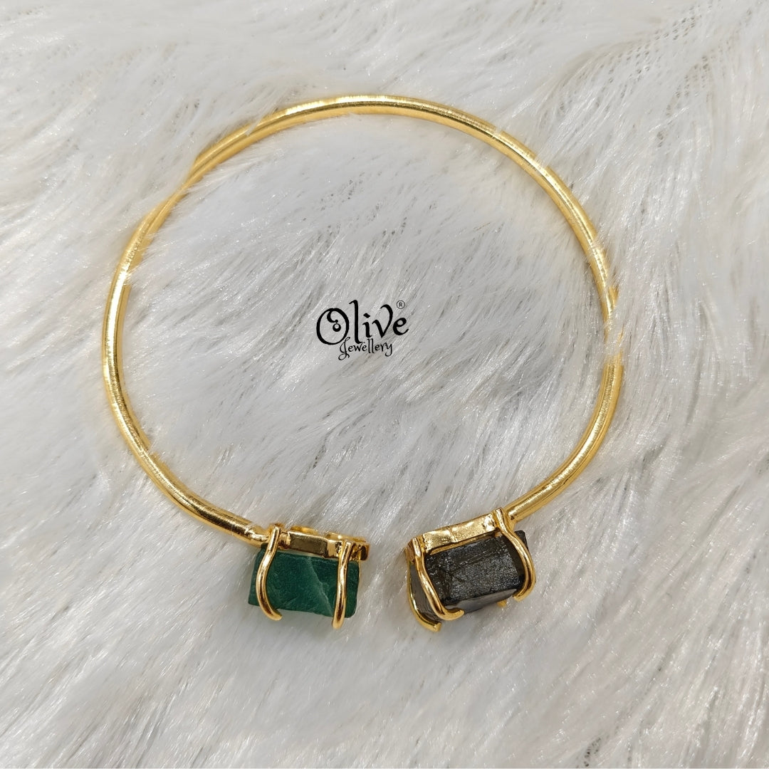 Natural Stones Kada - Claw Fitting - Rough Shape - Double Stone