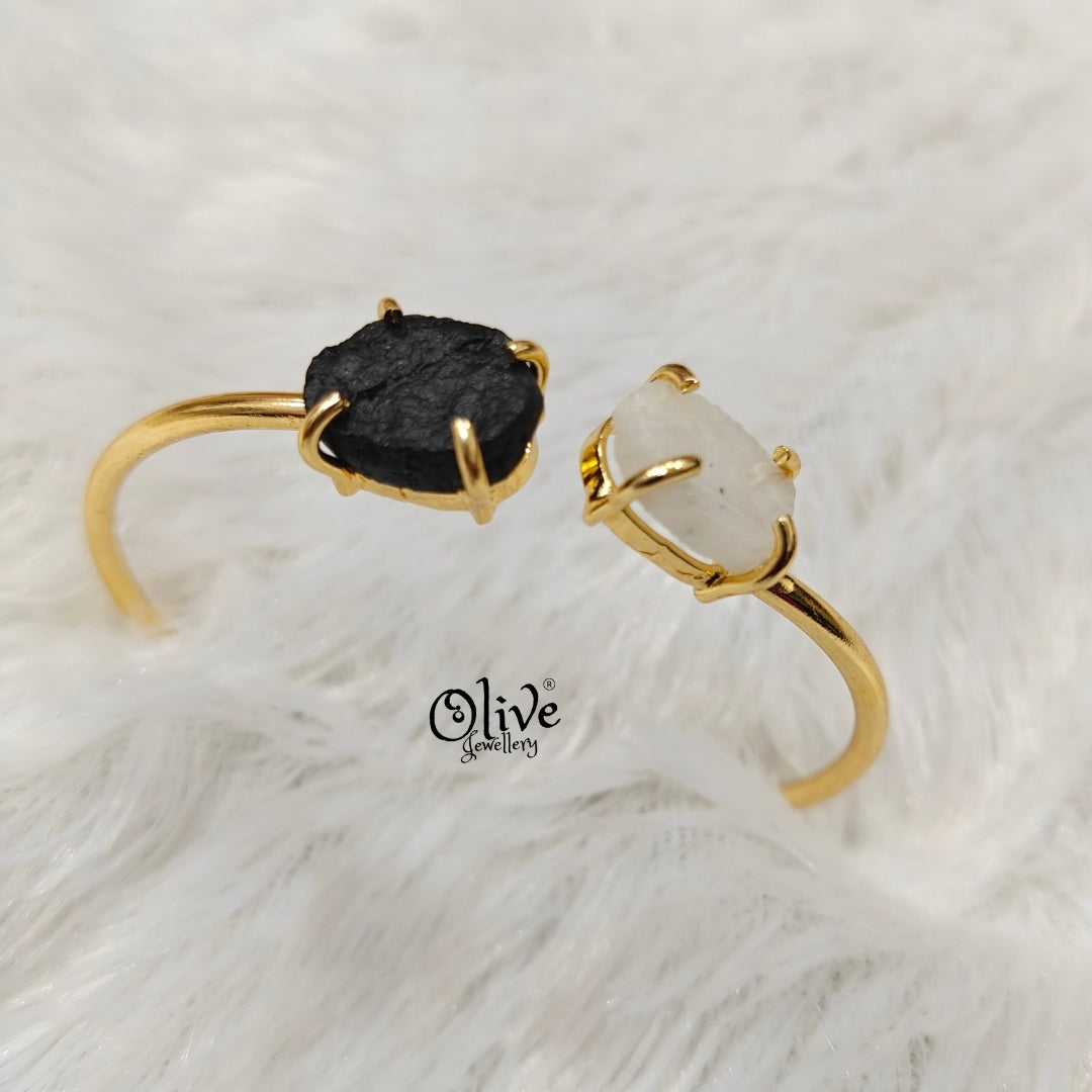 Natural Stones Kada - Claw Fitting - Rough Shape - Double Stone