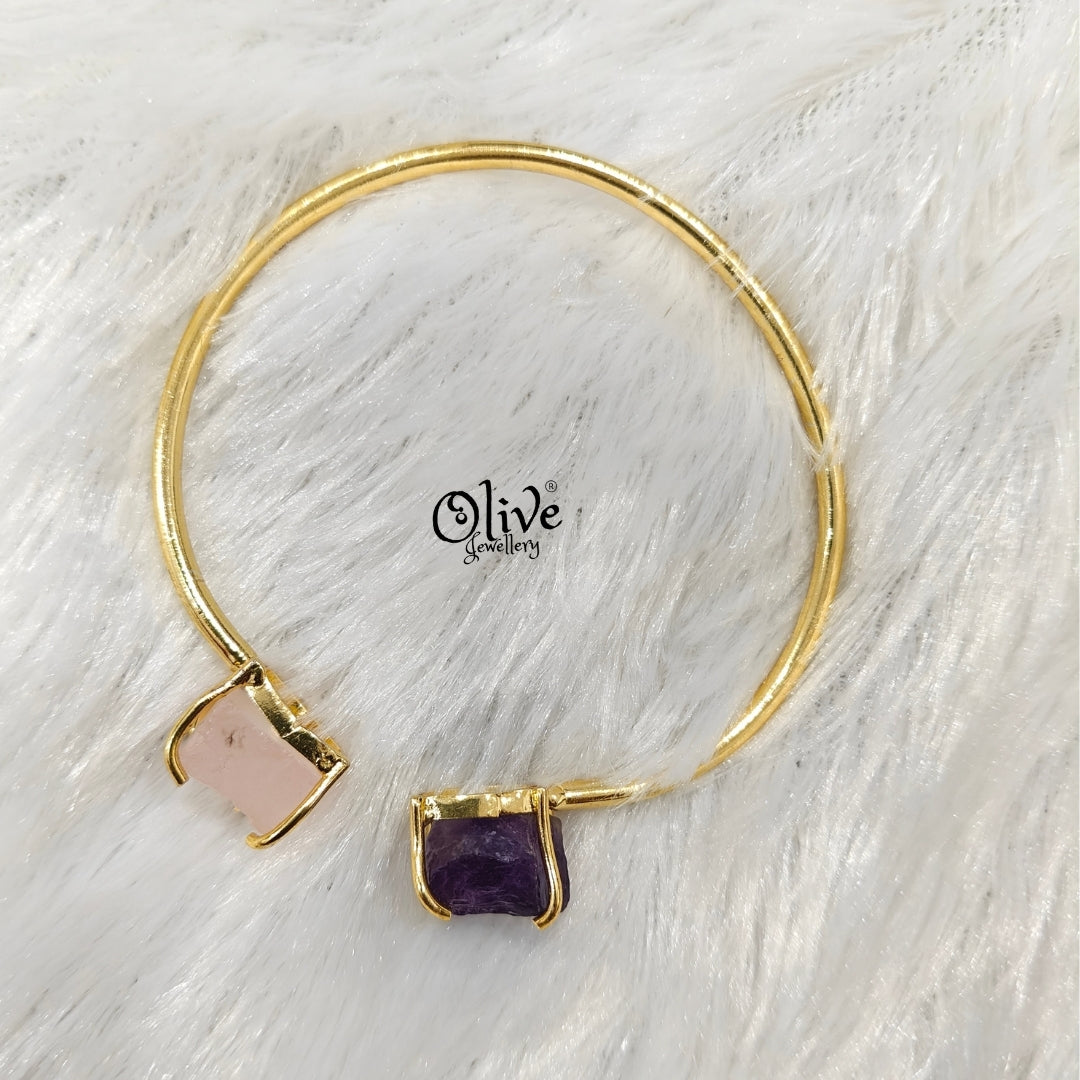 Natural Stones Kada - Claw Fitting - Rough Shape - Double Stone