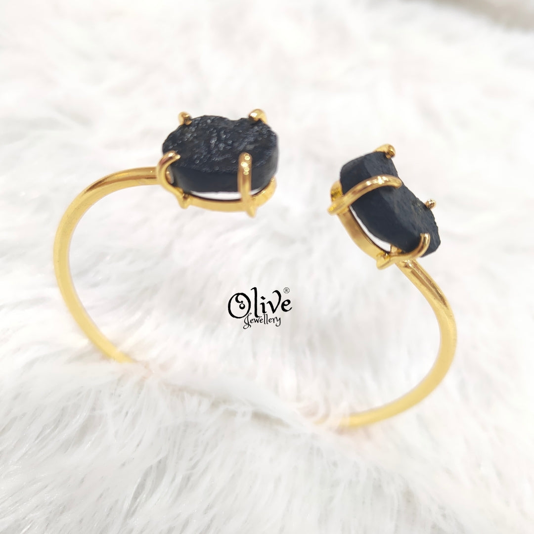 Natural Stones Kada - Claw Fitting - Rough Shape - Double Stone