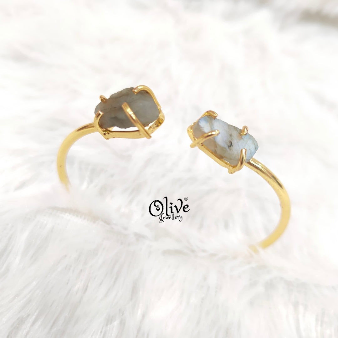 Natural Stones Kada - Claw Fitting - Rough Shape - Double Stone