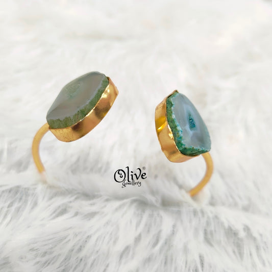 Natural Stones Kada - Collet Fitting - Rough - Big Oval Shape - Double Stone