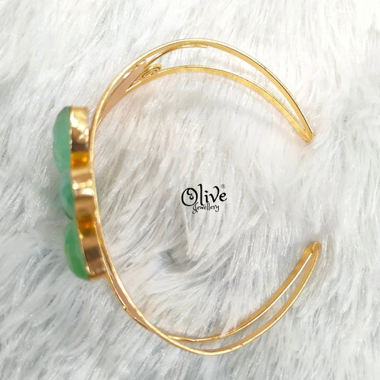 Natural Stone Kada - Oval - Flower Shape - Collet Fitiing