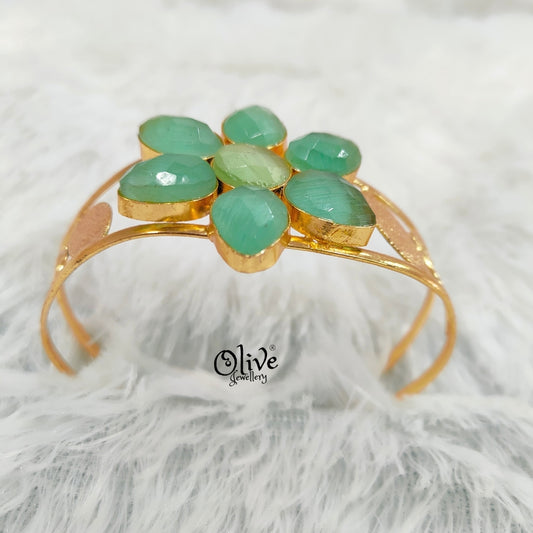 Natural Stone Kada - Oval - Flower Shape - Collet Fitiing