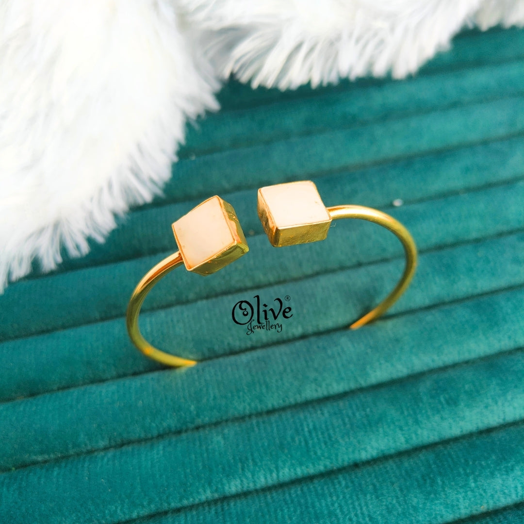 Natural Stone Kada - Collect Fitting - Double Stone - Square Shape