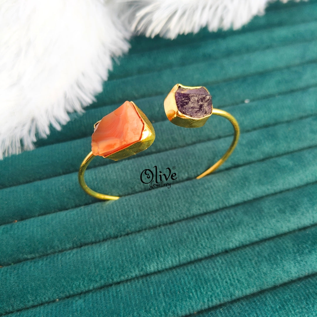 Natural Stone Kada - Collect Fitting - Double Stone - Rough Shape