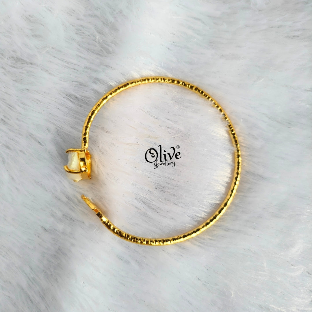 Natural Stone Kada - Claw Fitting - Single Stone - Rough Shape - MOP