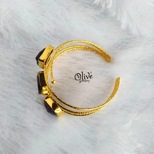 Natural Stone Kada - Collet Fitting - Three Stones