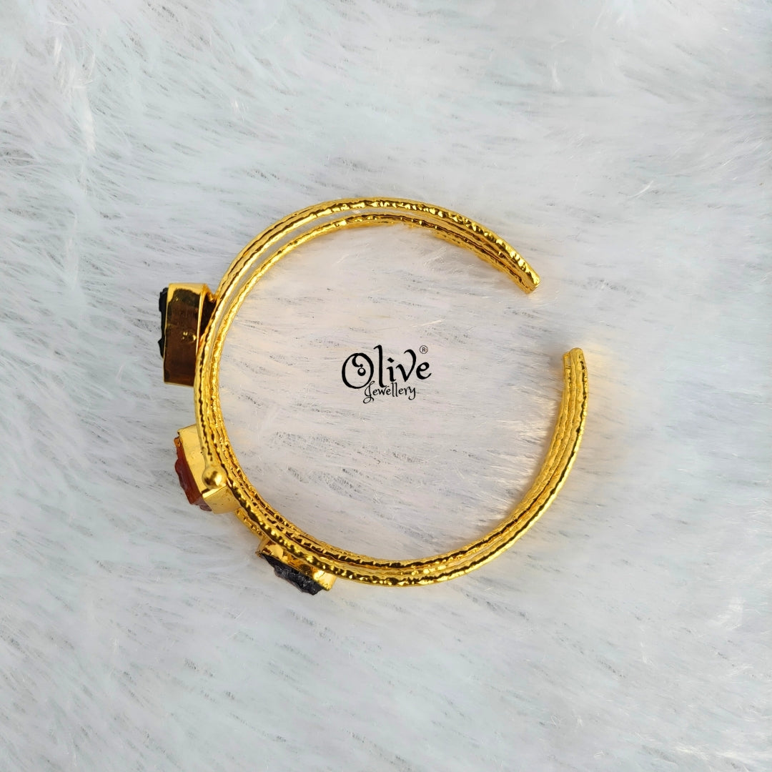 Natural Stone Kada - Collet Fitting - Three Stones