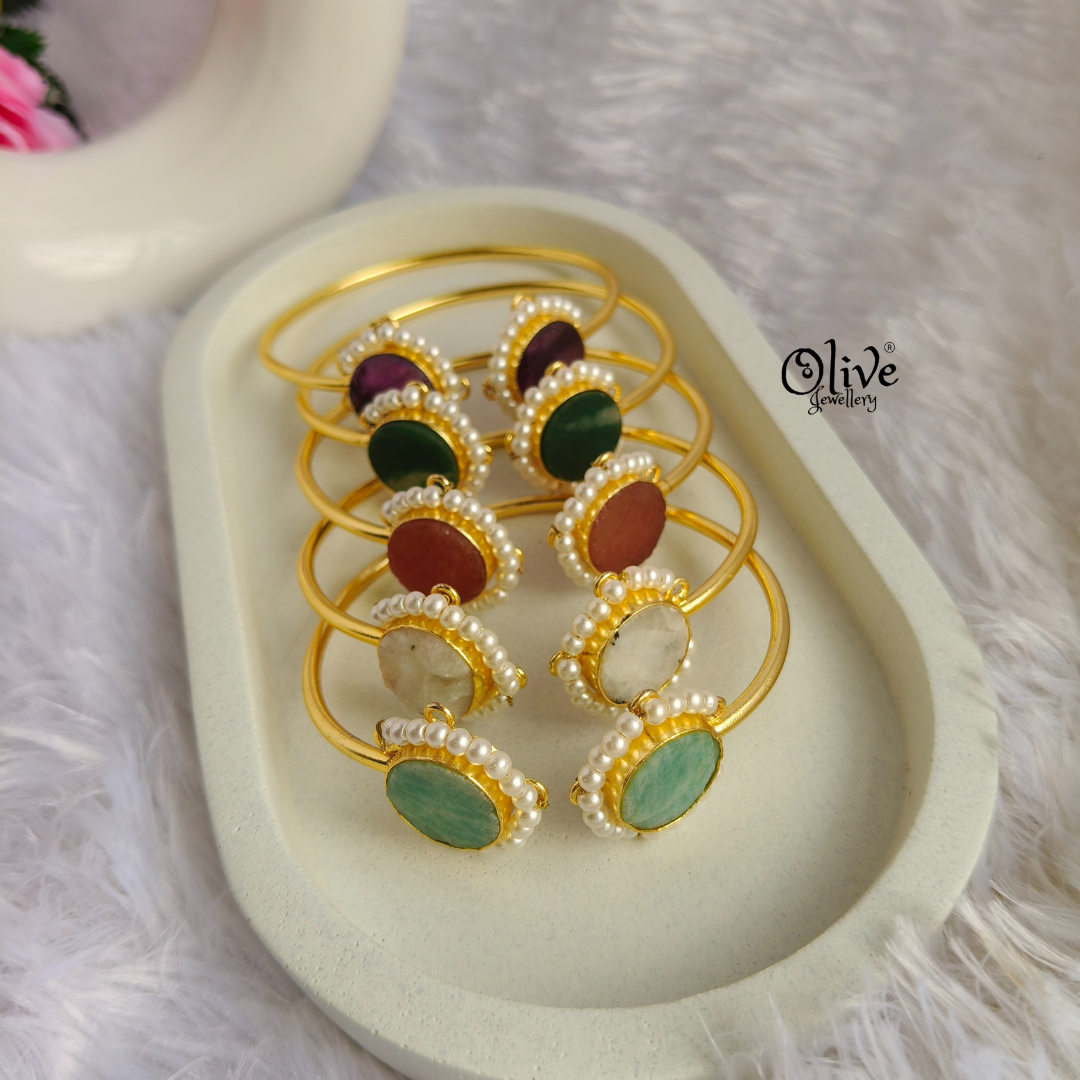 Natural Stones Kada - Collet Fitting - Semi-Finished Shape - Double Stone