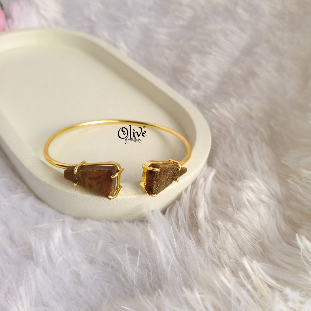 Natural Stones Kada - Collet Fitting - Double Stone