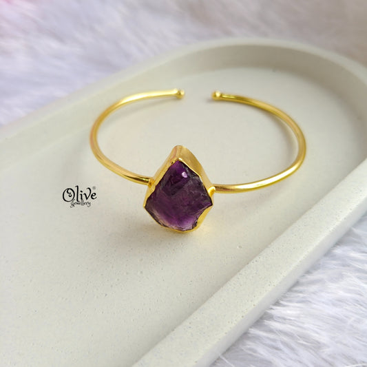 Natural Stone Kada - Collet Fitting - Single Stone - Rough Shape