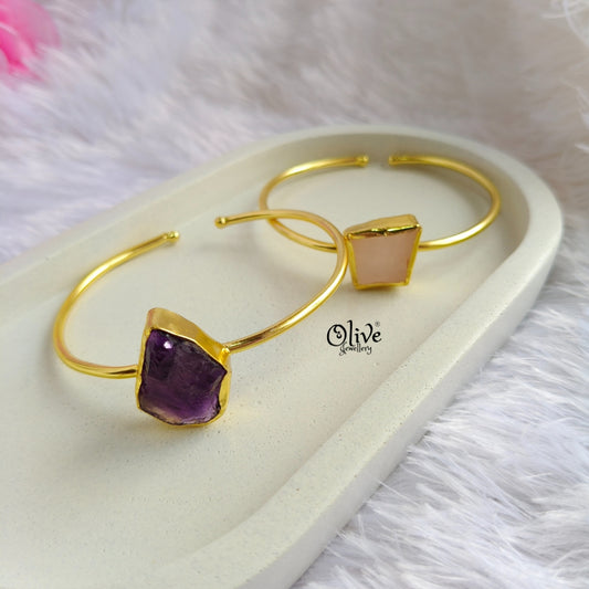 Natural Stone Kada - Collet Fitting - Single Stone - Rough Shape