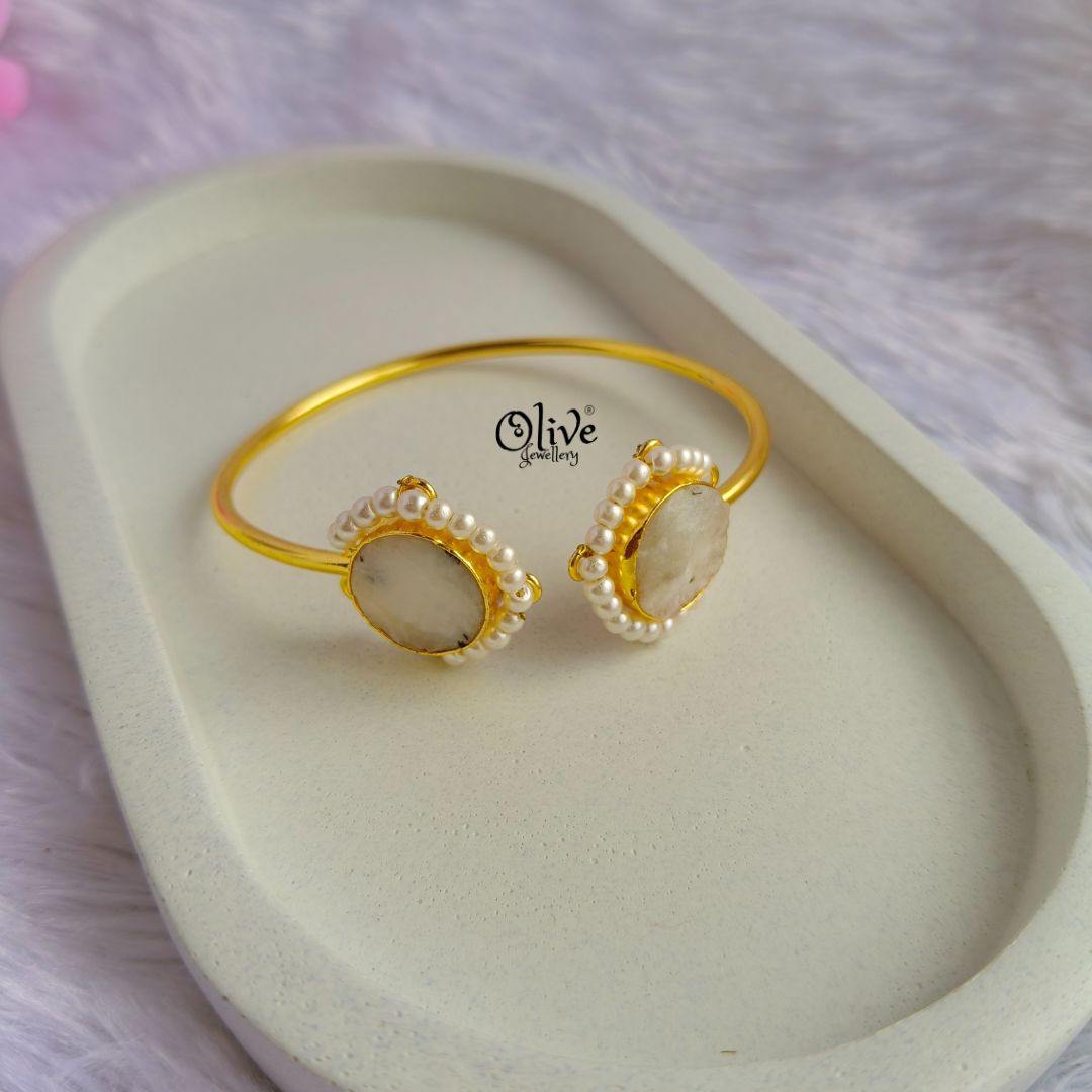 Natural Stones Kada - Collet Fitting - Semi-Finished Shape - Double Stone