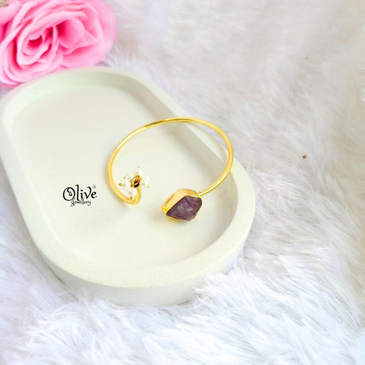 Natural Stones Kada - Collet Fitting - Rough Shape and Pearls