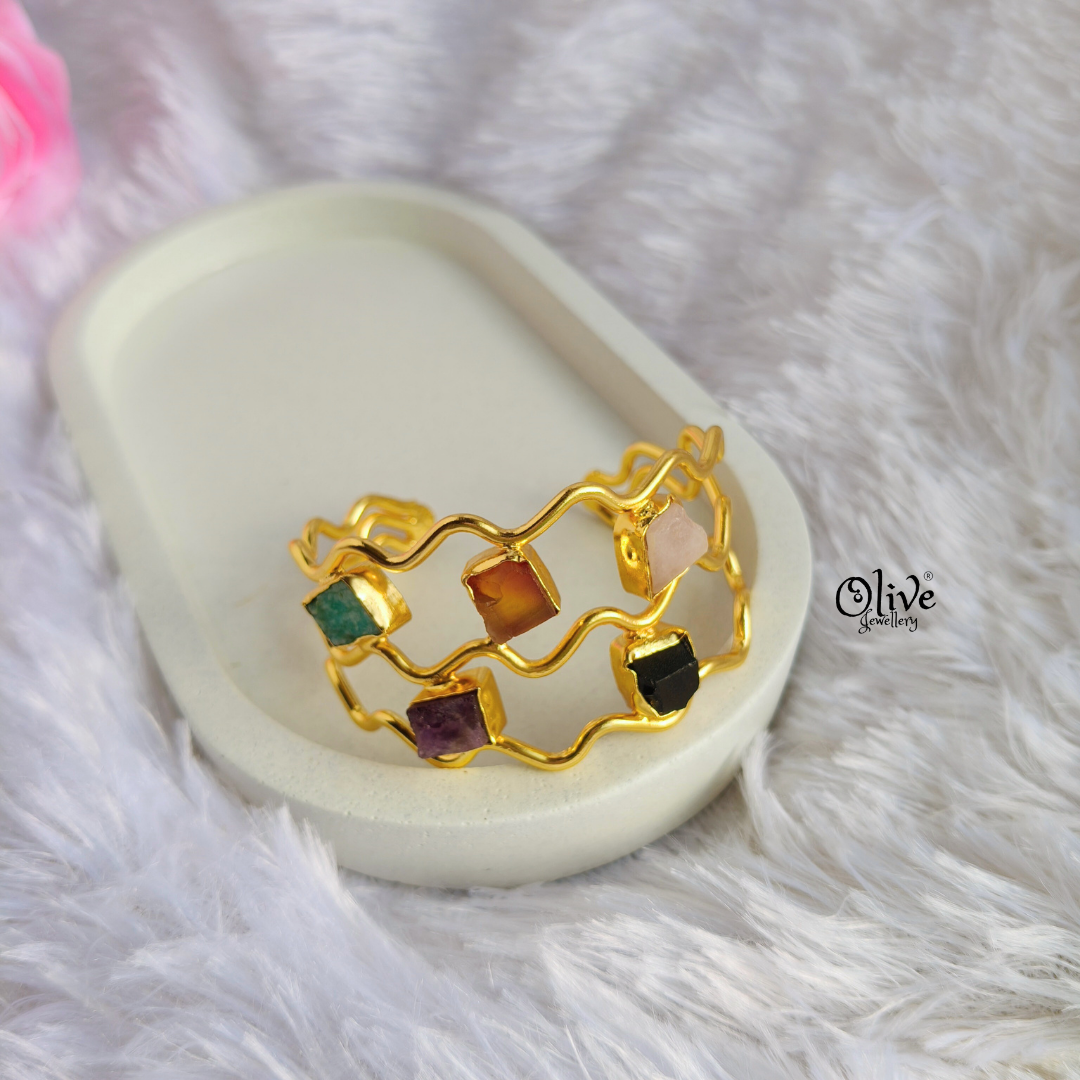 Natural Stone Kada - Collet Fitting - Multi Stone