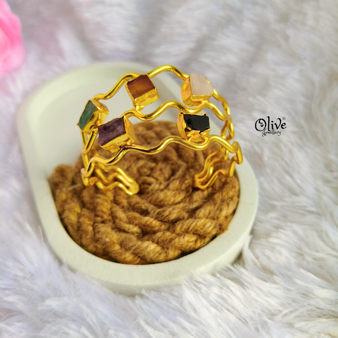 Natural Stone Kada - Collet Fitting - Multi Stone