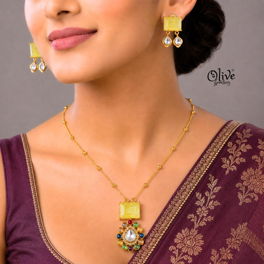 Polki Pendant Neckset-004