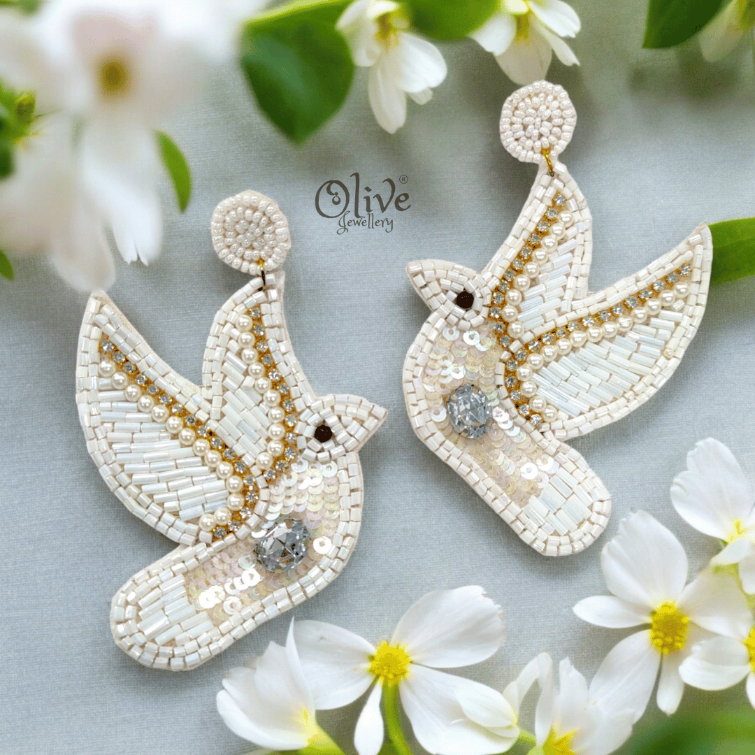 The White Birds Beaded Earrings – Olive Jewellery