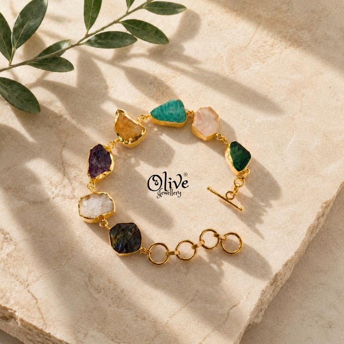 Natural Stone Bracelet - Collet Fitting - Seven Stones - 062