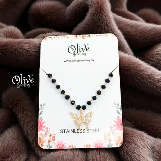 SS Black Beads Chain - 28 ( Gold Shade )