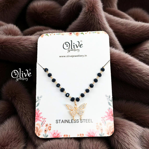 SS Black Beads Chain - 28 ( Gold Shade )