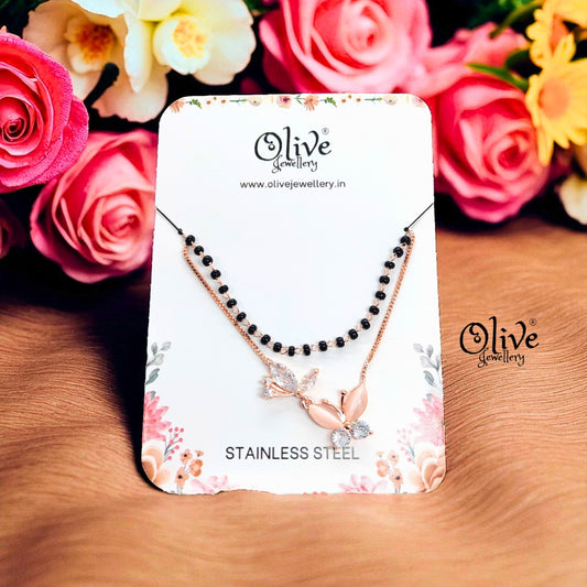 SS Black Beads Chain - 30( Rose Gold Shade )