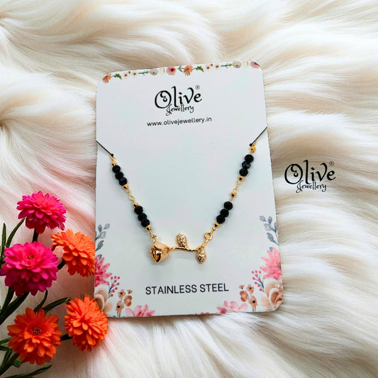 SS Black Beads Chain - 35 ( Gold Shade )