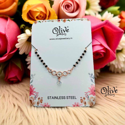 SS Black Beads Chain - 37 ( Rose Gold Shade )