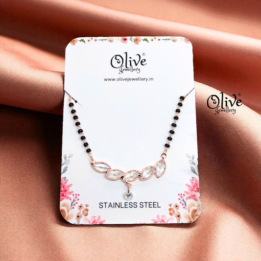 SS Black Beads Chain - 38 ( Rose Gold Shade )