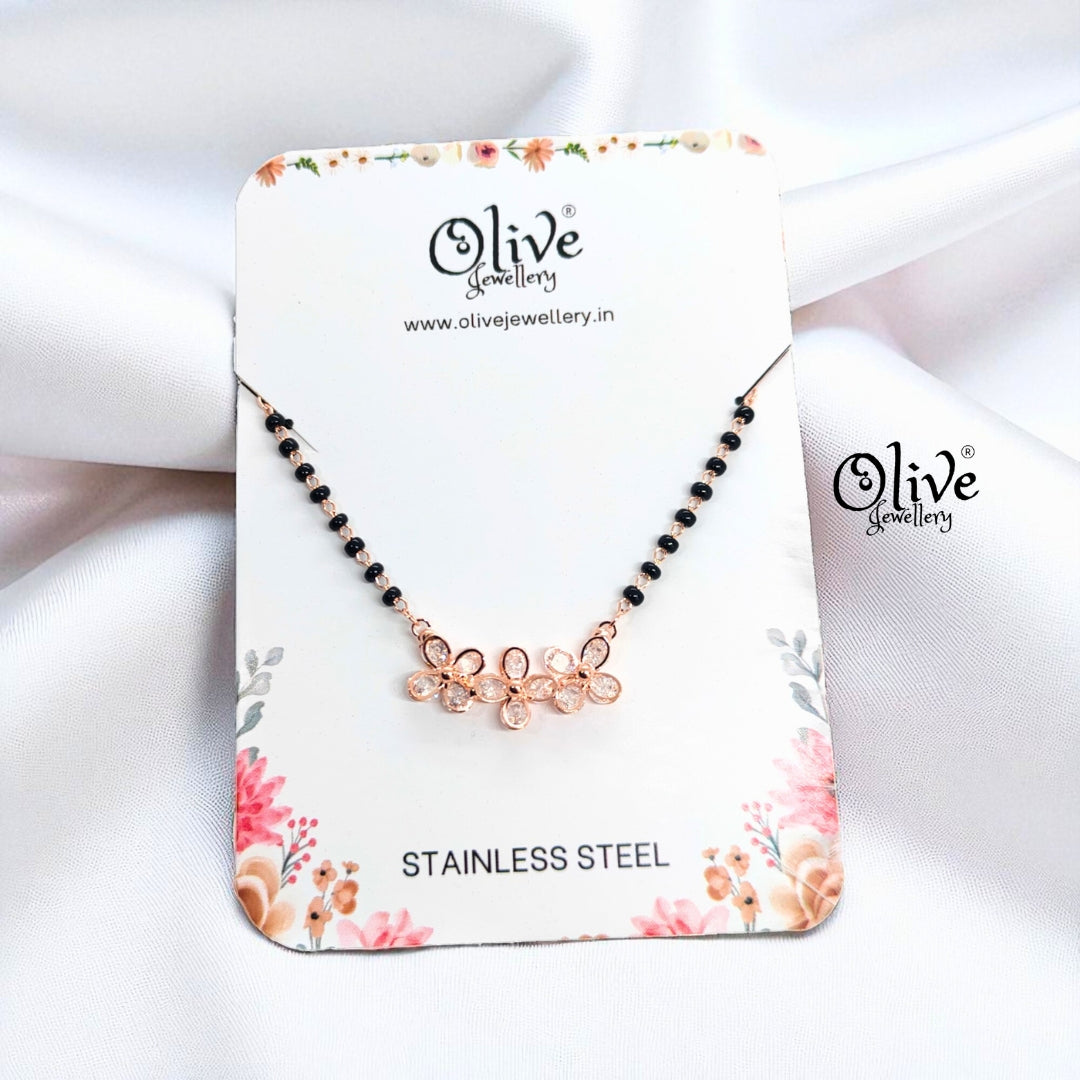SS Black Beads Chain - 39 ( Rose Gold Shade )