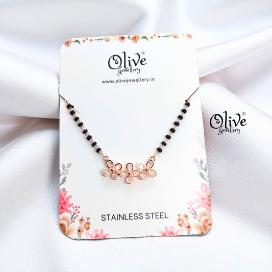 SS Black Beads Chain - 39 ( Rose Gold Shade )
