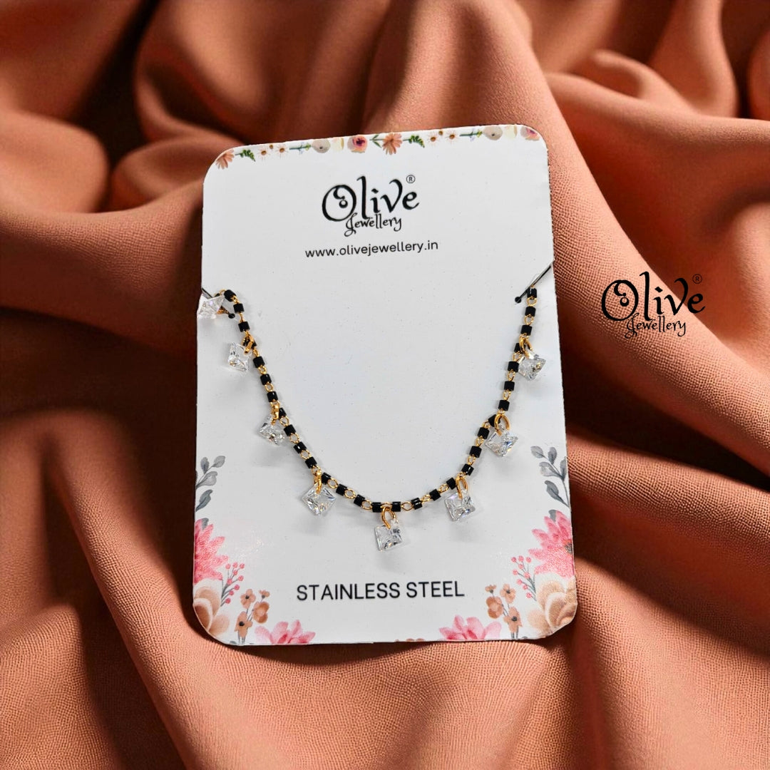 SS Black Beads Chain - 40 ( Gold Shade )
