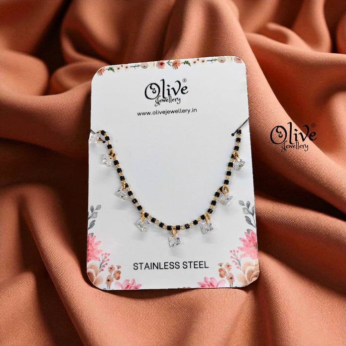 SS Black Beads Chain - 40 ( Gold Shade )