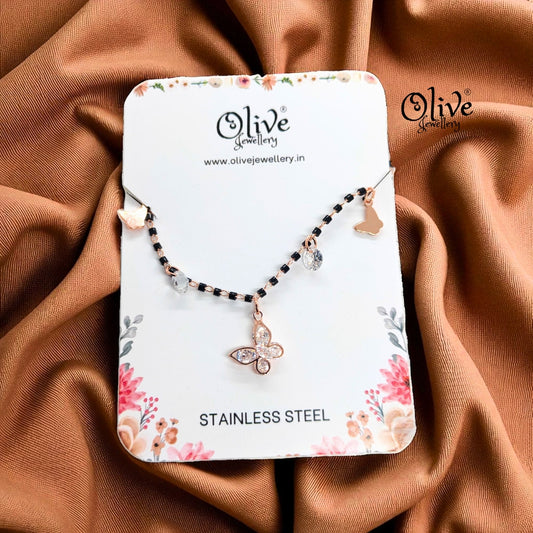 SS Black Beads Chain - 42 ( Rose Gold Shade )