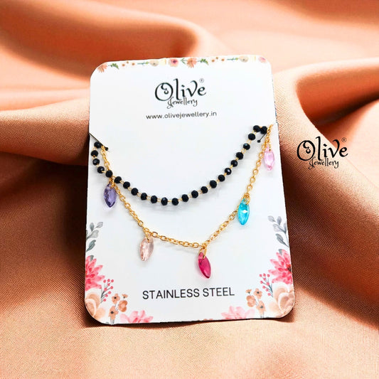 SS Black Beads Chain - 43 ( Gold Shade )