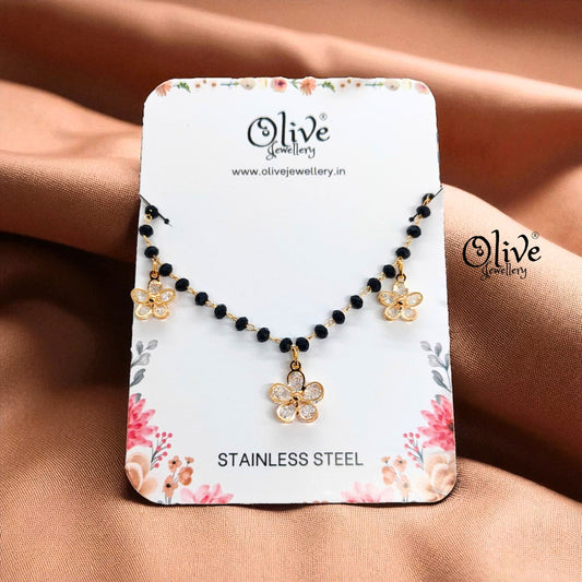 SS Black Beads Chain - 44 ( Gold Shade )