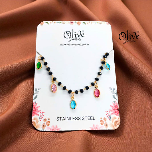 SS Black Beads Chain - 45 ( Gold Shade )
