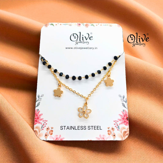 SS Black Beads Chain - 46 ( Gold Shade )