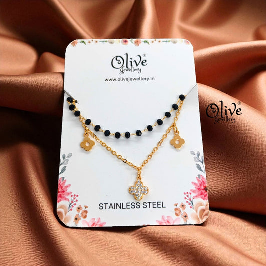 SS Black Beads Chain - 47 ( Gold Shade )