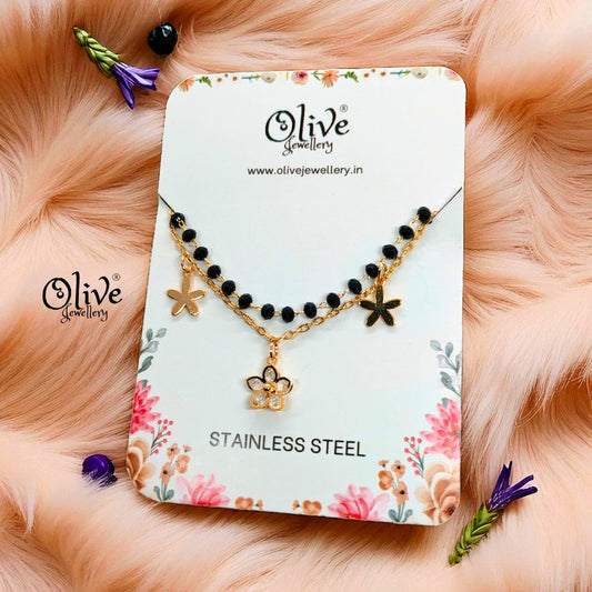 SS Black Beads Chain - 49 ( Gold Shade )